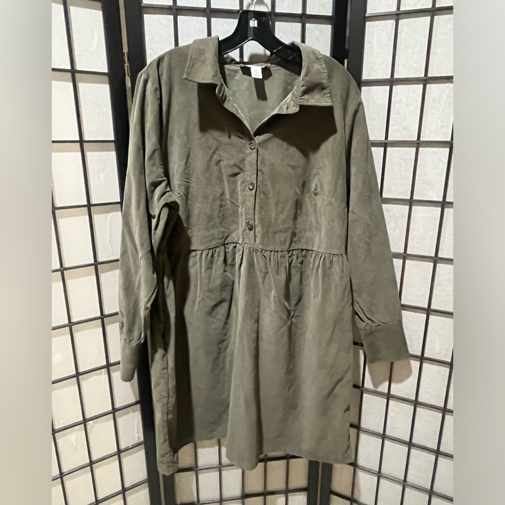 NINE WEST Olive Green Button-Up BODICE BABYDOLL Shirt WAIST Dress WOMEN SIZE XL - Picture 10 of 10